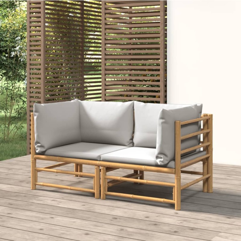 vidaXL Sofás de esquina de jardín con cojines gris claro 2 uds bambú vidaXL Sofás de esquina de jardín con cojines gris claro 2 uds bambú