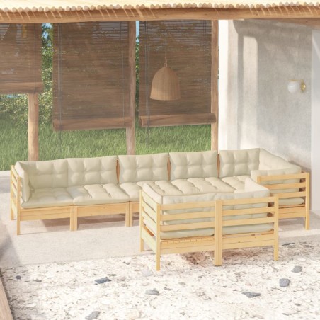 vidaXL Muebles de jardín 8 pzas y cojines madera maciza de pino crema