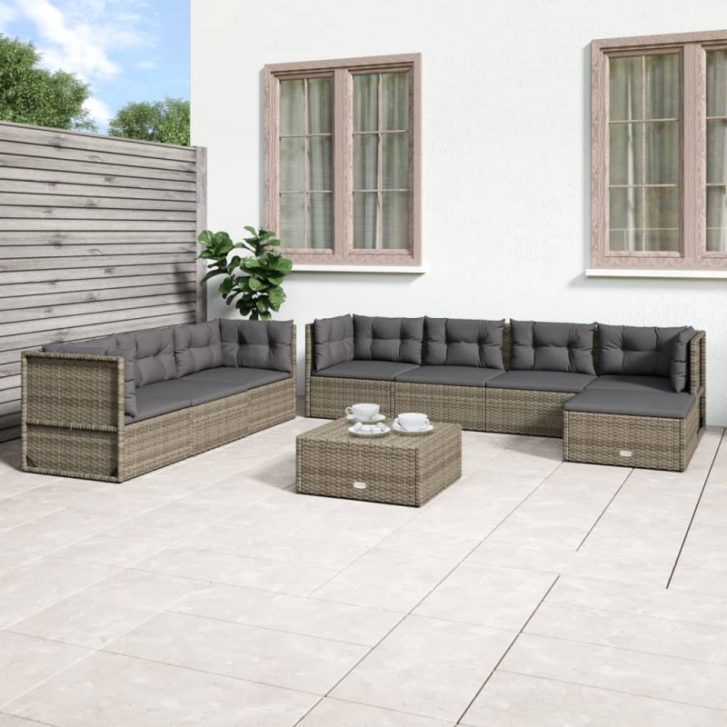 vidaXL Set de muebles de jardín 8 pzas y cojines ratán sintético gris