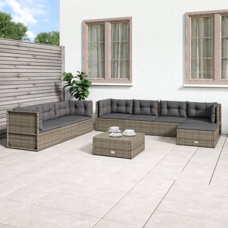 vidaXL Set de muebles de jardín 8 pzas y cojines ratán sintético gris