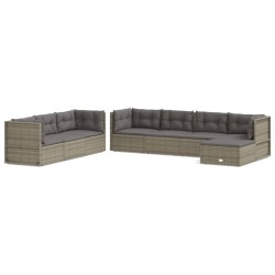 vidaXL Set de muebles de jardín 8 pzas y cojines ratán sintético gris