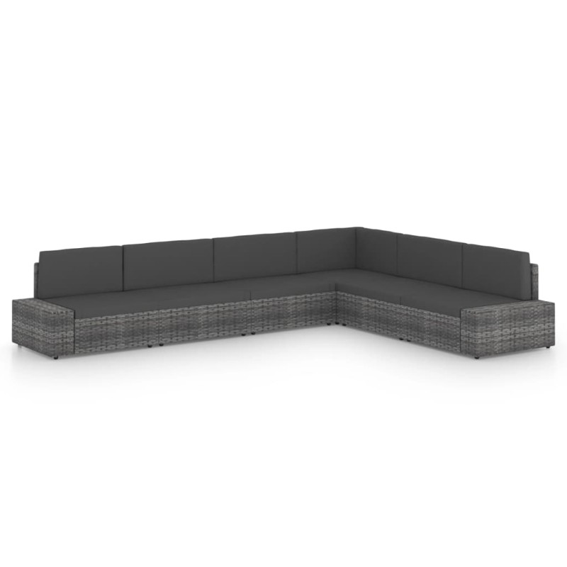 vidaXL Juego muebles de jardín 6 pzas y cojines ratán sintético gris vidaXL Juego muebles de jardín 6 pzas y cojines ratán sintético gris