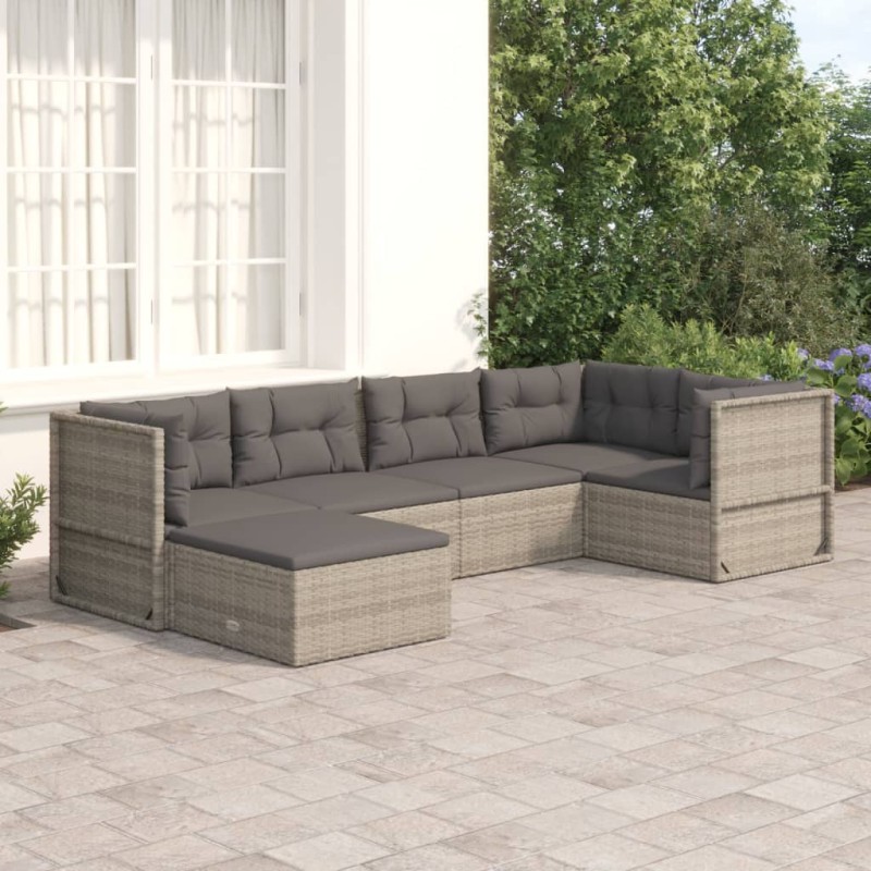 vidaXL Set de muebles de jardín 6 pzas y cojines ratán sintético gris vidaXL Set de muebles de jardín 6 pzas y cojines ratán sintético gris