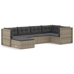 vidaXL Set de muebles de jardín 6 pzas y cojines ratán sintético gris