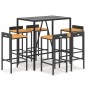 vidaXL Mesa bar y taburetes jardín 7 pzas madera acacia ratán PE negro vidaXL Mesa bar y taburetes jardín 7 pzas madera acacia ratán PE negro