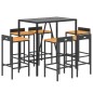 vidaXL Mesa bar y taburetes jardín 7 pzas madera acacia ratán PE negro vidaXL Mesa bar y taburetes jardín 7 pzas madera acacia ratán PE negro