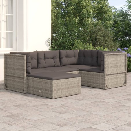 vidaXL Set de muebles de jardín 5 pzas y cojines ratán sintético gris
