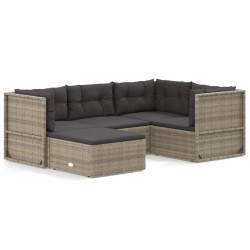 vidaXL Set de muebles de jardín 5 pzas y cojines ratán sintético gris