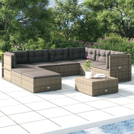 vidaXL Set de muebles de jardín 8 pzas y cojines ratán sintético gris