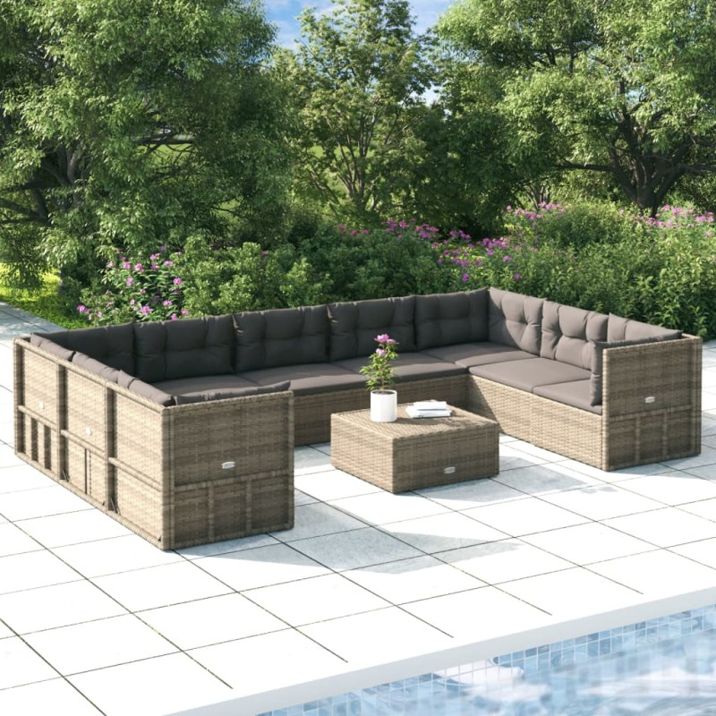 vidaXL Set de muebles de jardín 9 pzas y cojines ratán sintético gris vidaXL Set de muebles de jardín 9 pzas y cojines ratán sintético gris