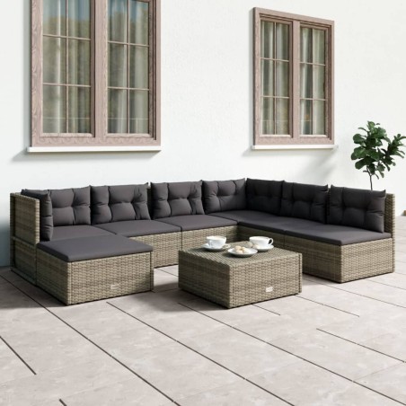 vidaXL Set de muebles de jardín 7 pzas y cojines ratán sintético gris