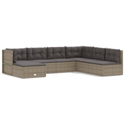 vidaXL Set de muebles de jardín 7 pzas y cojines ratán sintético gris