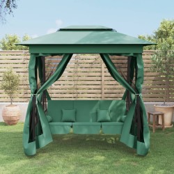 vidaXL Cenador de jardín banco columpio convertible acero y tela verde