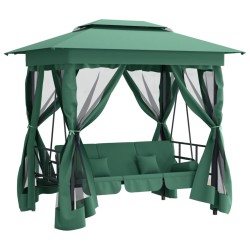 vidaXL Cenador de jardín banco columpio convertible acero y tela verde