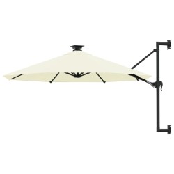 vidaXL Sombrilla de pared con LEDs y poste de metal 300 cm arena