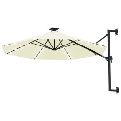 vidaXL Sombrilla de pared con LEDs y poste de metal 300 cm arena