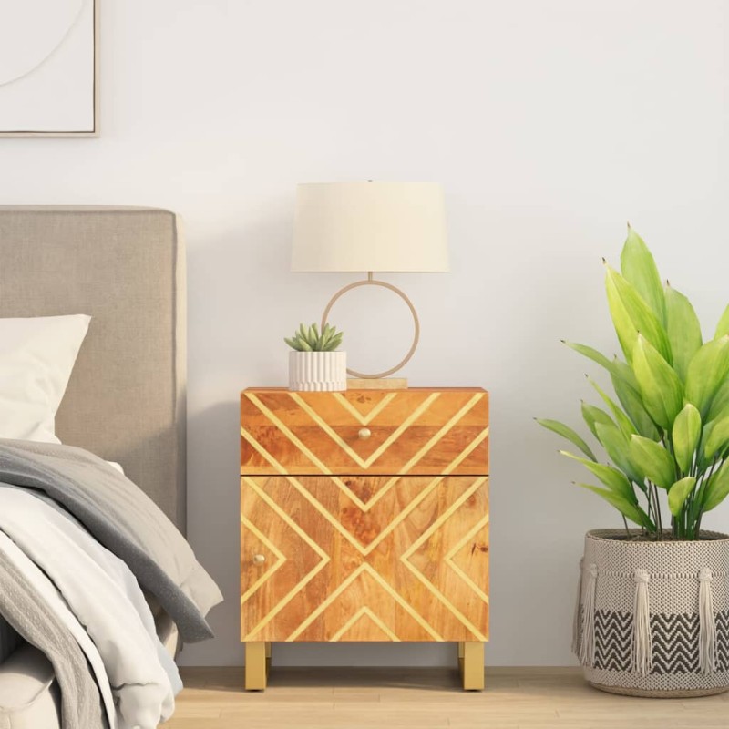 vidaXL Mesita de noche madera maciza mango marrón y negro 50x33x60 c vidaXL Mesita de noche madera maciza mango marrón y negro 50x33x60 c