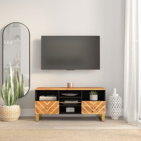 vidaXL Mueble de TV madera maciza mango marrón y negro 100x33,5x46 cm