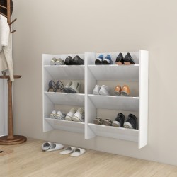 vidaXL Zapatero de pared 2 uds blanco brillo contrachapada 60x18x90 cm