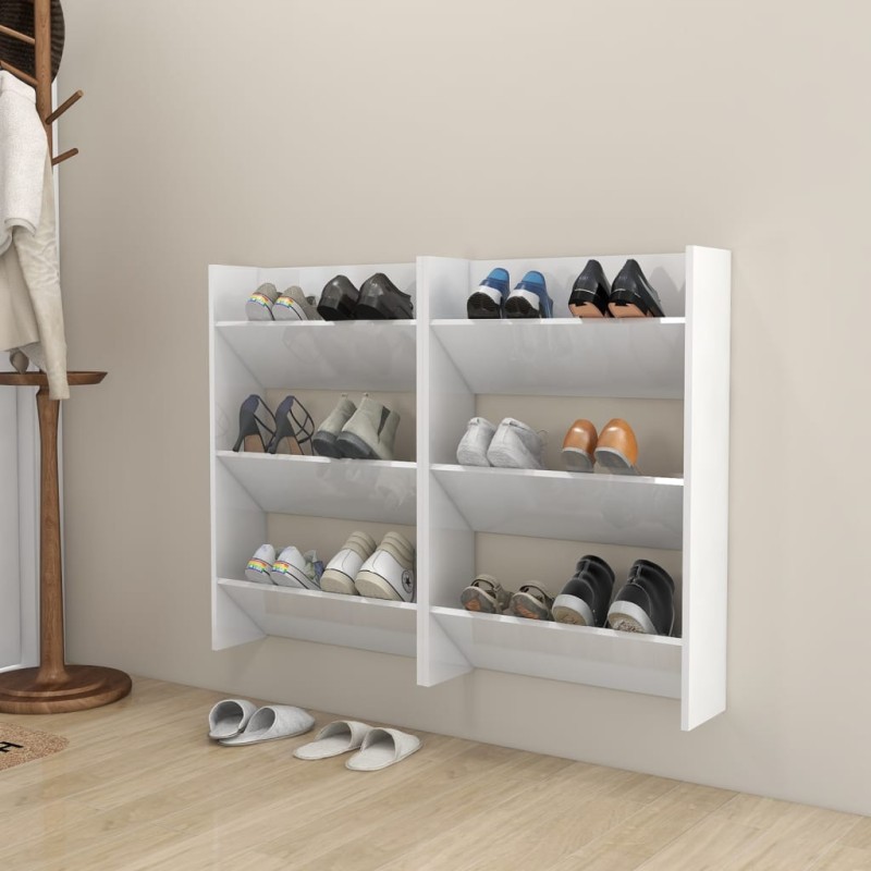 vidaXL Zapatero de pared 2 uds blanco brillo contrachapada 60x18x90 cm vidaXL Zapatero de pared 2 uds blanco brillo contrachapada 60x18x90 cm