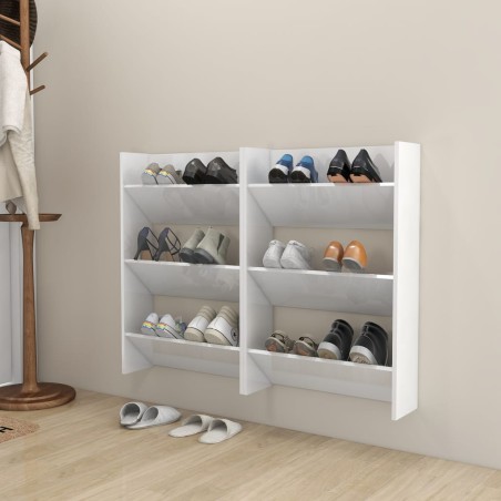 vidaXL Zapatero de pared 2 uds blanco brillo contrachapada 60x18x90 cm