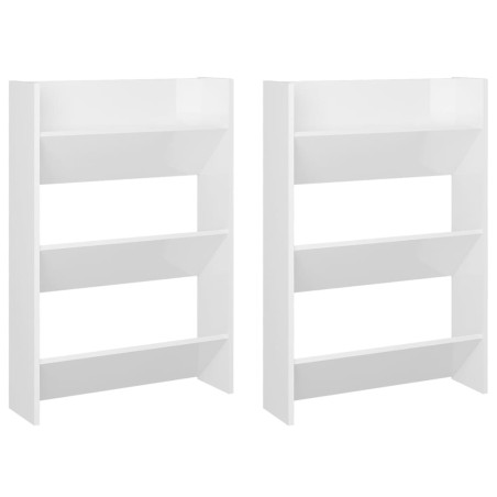 vidaXL Zapatero de pared 2 uds blanco brillo contrachapada 60x18x90 cm