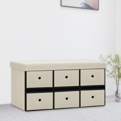 vidaXL Banco de almacenaje plegable lino sintético crema 76x38x38 cm