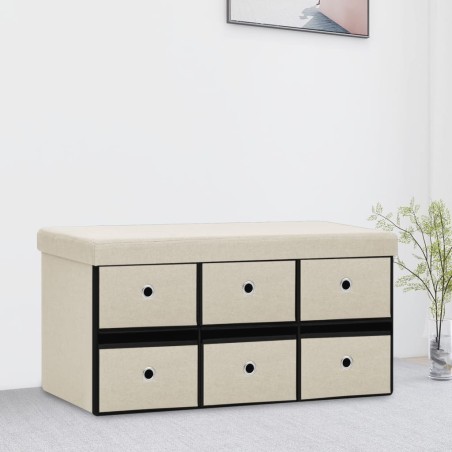 vidaXL Banco de almacenaje plegable lino sintético crema 76x38x38 cm