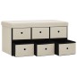 vidaXL Banco de almacenaje plegable lino sintético crema 76x38x38 cm vidaXL Banco de almacenaje plegable lino sintético crema 76x38x38 cm