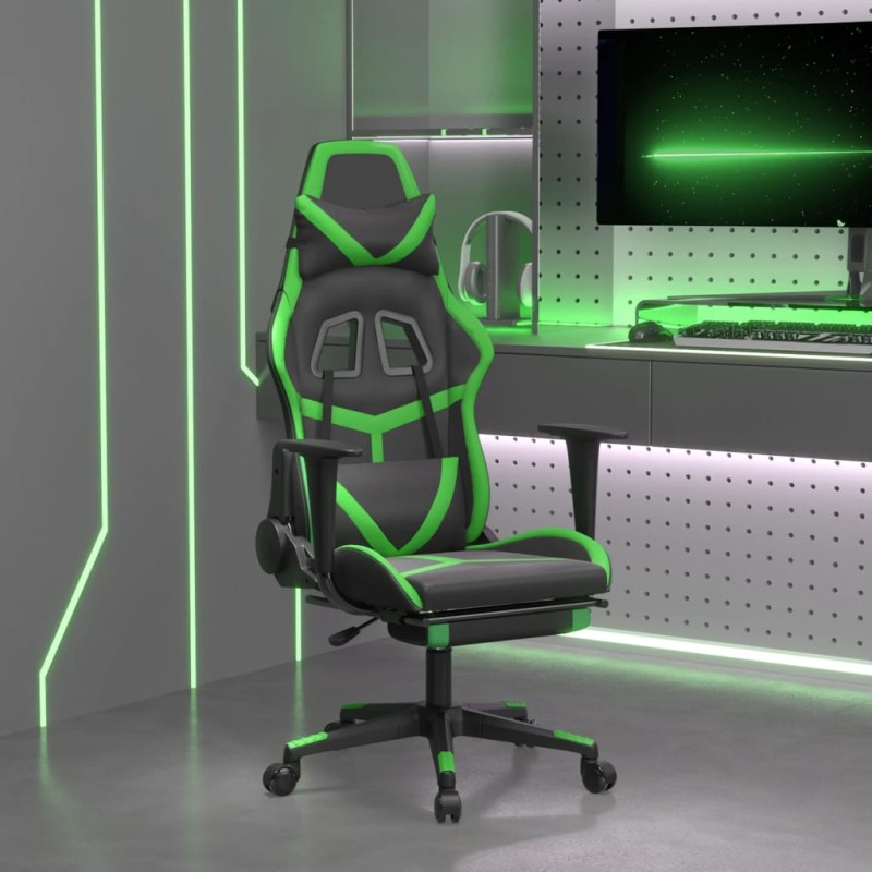 vidaXL Silla gaming de masaje y reposapiés cuero sintético negro verde vidaXL Silla gaming de masaje y reposapiés cuero sintético negro verde