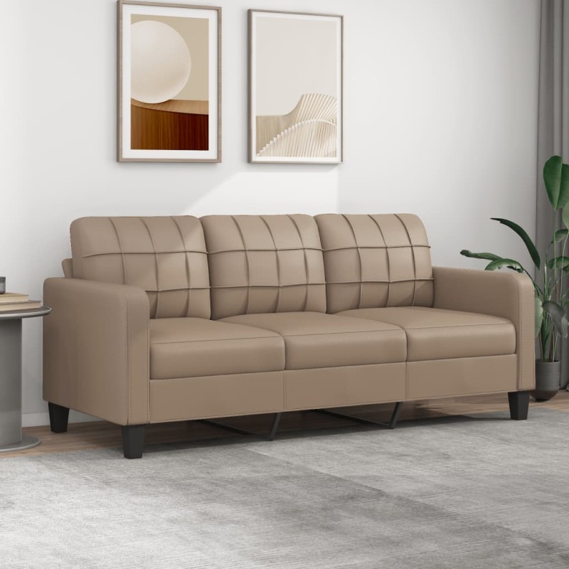 vidaXL Sofá de 3 plazas de cuero sintético color capuchino 180 cm vidaXL Sofá de 3 plazas de cuero sintético color capuchino 180 cm