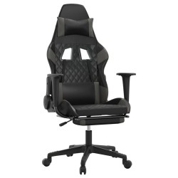 vidaXL Silla gaming de masaje y reposapiés cuero sintético negro gris