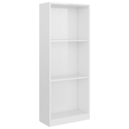 vidaXL Estantería de 3 niveles madera de ingeniería blanco brillo