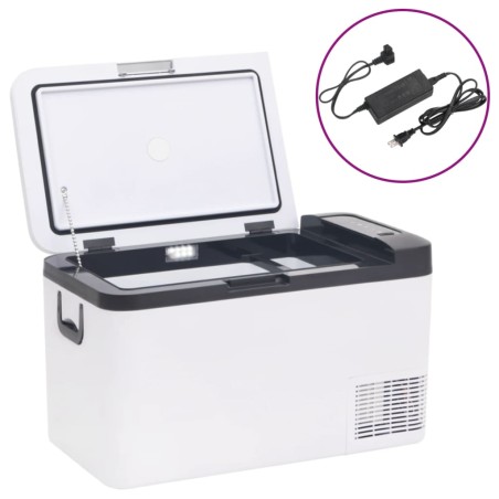 vidaXL Nevera con asa y adaptador PP y PE negro y blanco 25 L