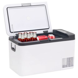 vidaXL Nevera con asa y adaptador PP y PE negro y blanco 25 L