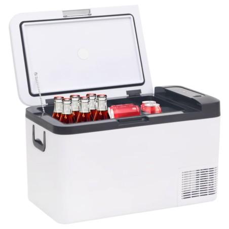 vidaXL Nevera con asa y adaptador PP y PE negro y blanco 25 L