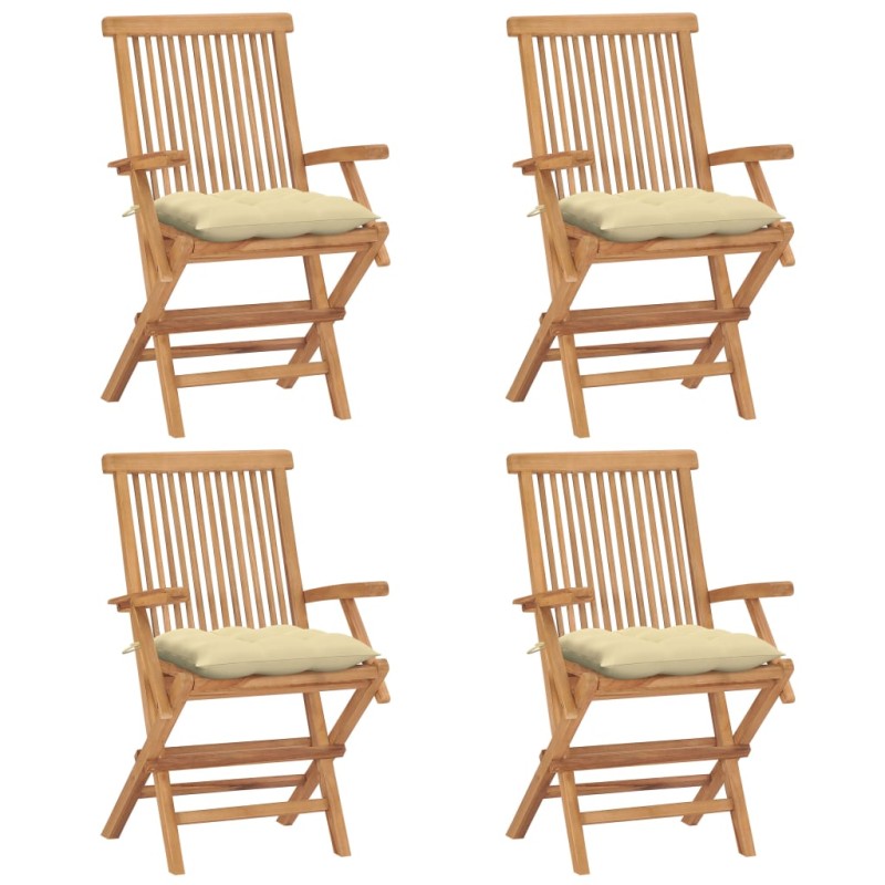 vidaXL Sillas de jardín 4 uds madera teca con cojines crema blanco vidaXL Sillas de jardín 4 uds madera teca con cojines crema blanco