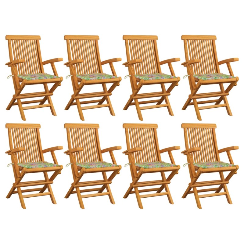 vidaXL Sillas de jardín 8 uds madera teca con cojines estampado hojas vidaXL Sillas de jardín 8 uds madera teca con cojines estampado hojas