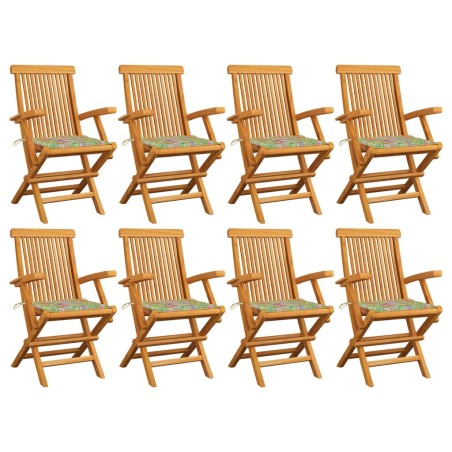 vidaXL Sillas de jardín 8 uds madera teca con cojines estampado hojas