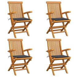 vidaXL Sillas de jardín 4 uds madera teca con cojines gris antracita
