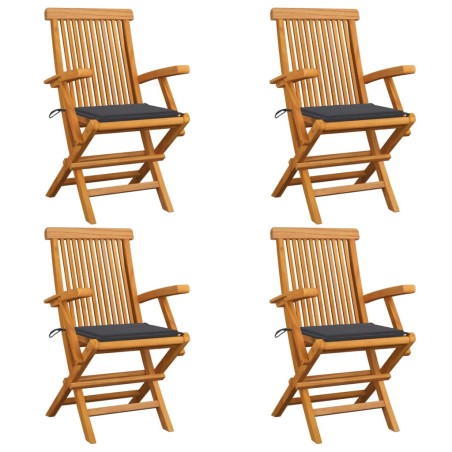 vidaXL Sillas de jardín 4 uds madera teca con cojines gris antracita