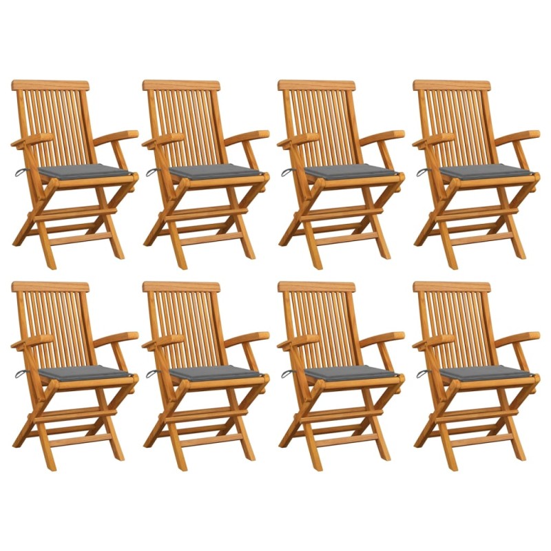 vidaXL Sillas de jardín 8 uds madera maciza de teca con cojines grises vidaXL Sillas de jardín 8 uds madera maciza de teca con cojines grises