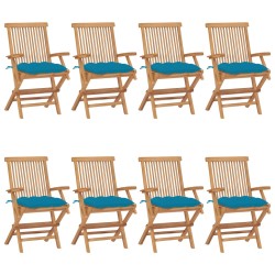 vidaXL Sillas de jardín 8 uds madera teca con cojines azul claro
