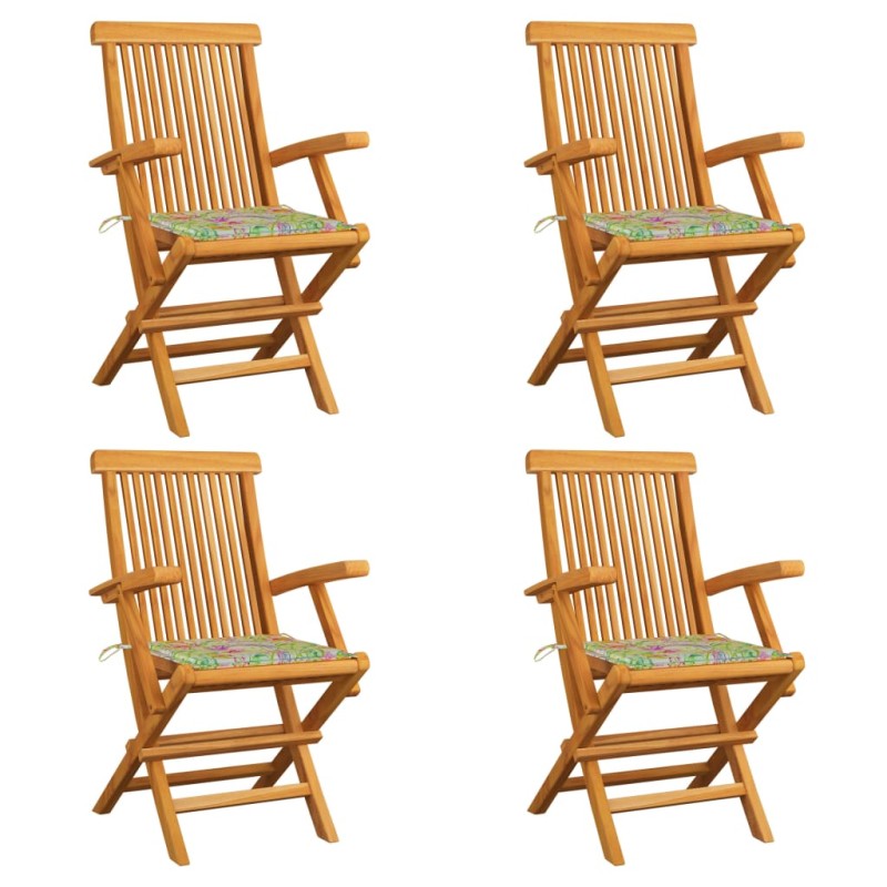 vidaXL Sillas de jardín 4 uds madera teca con cojines estampado hojas vidaXL Sillas de jardín 4 uds madera teca con cojines estampado hojas