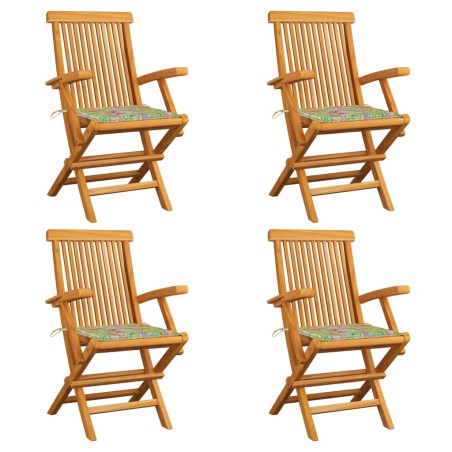 vidaXL Sillas de jardín 4 uds madera teca con cojines estampado hojas