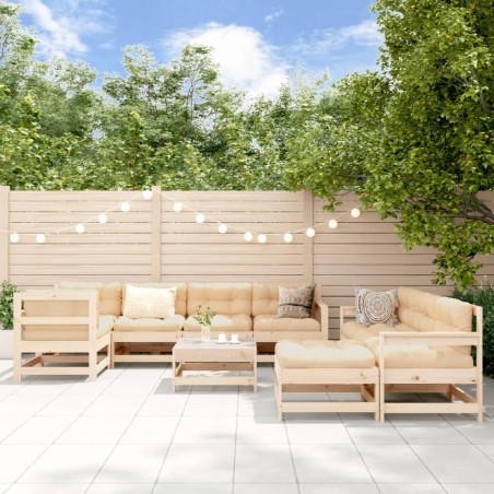 vidaXL Juego de muebles de jardín 10 piezas y cojines madera maciza