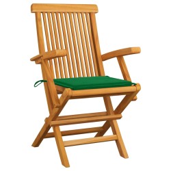 vidaXL Sillas de jardín 4 uds madera maciza de teca con cojines verdes