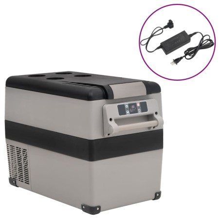 vidaXL Nevera con asa y adaptador PP y PE negro y gris 35 L