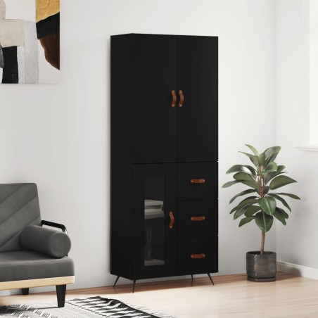 vidaXL Aparador alto madera contrachapada negro 69,5x34x180 cm