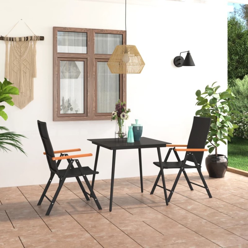 vidaXL Juego de comedor para jardín 3 piezas negro y marrón vidaXL Juego de comedor para jardín 3 piezas negro y marrón